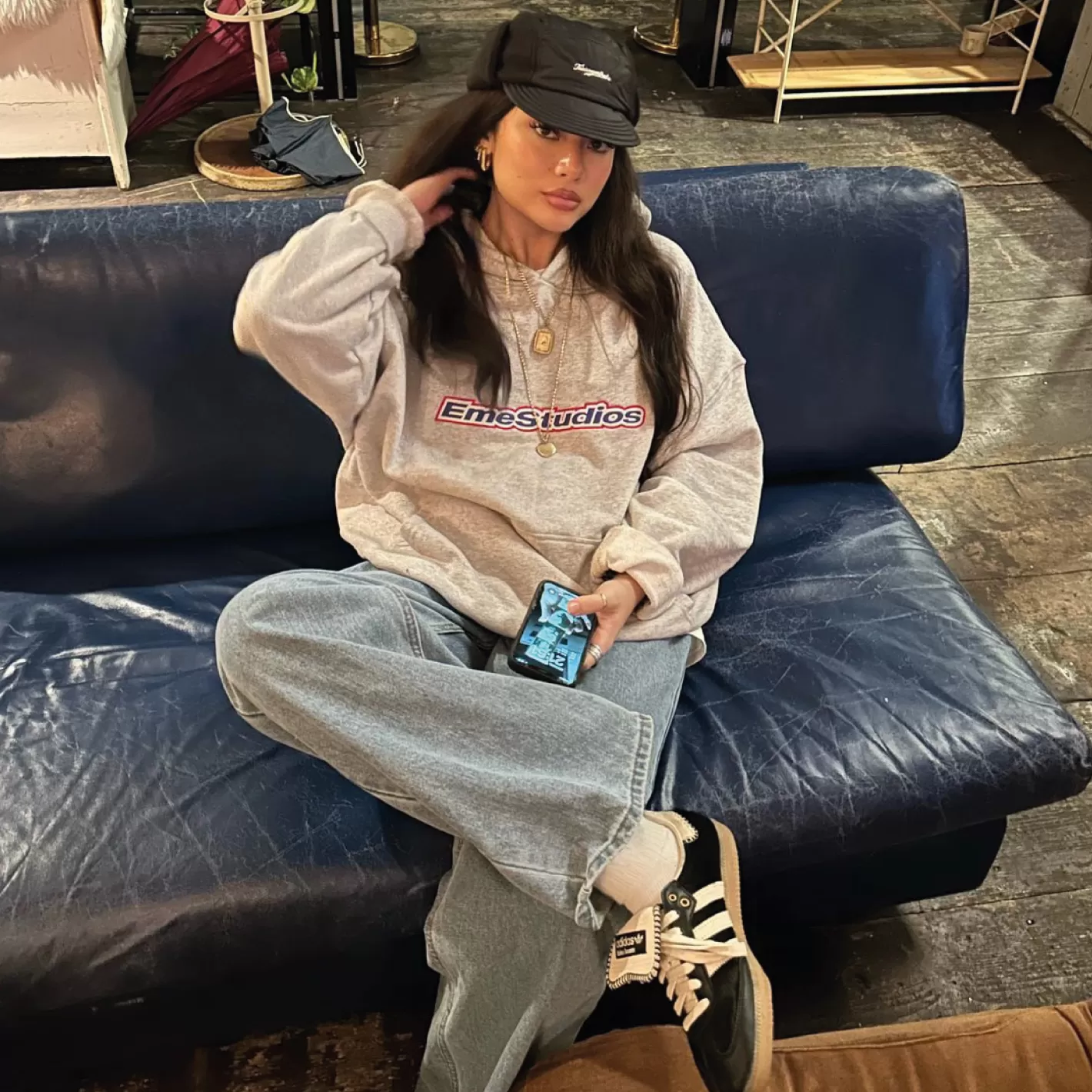 Shop Eme Studios Box Heather Grey Oversized Hoodie