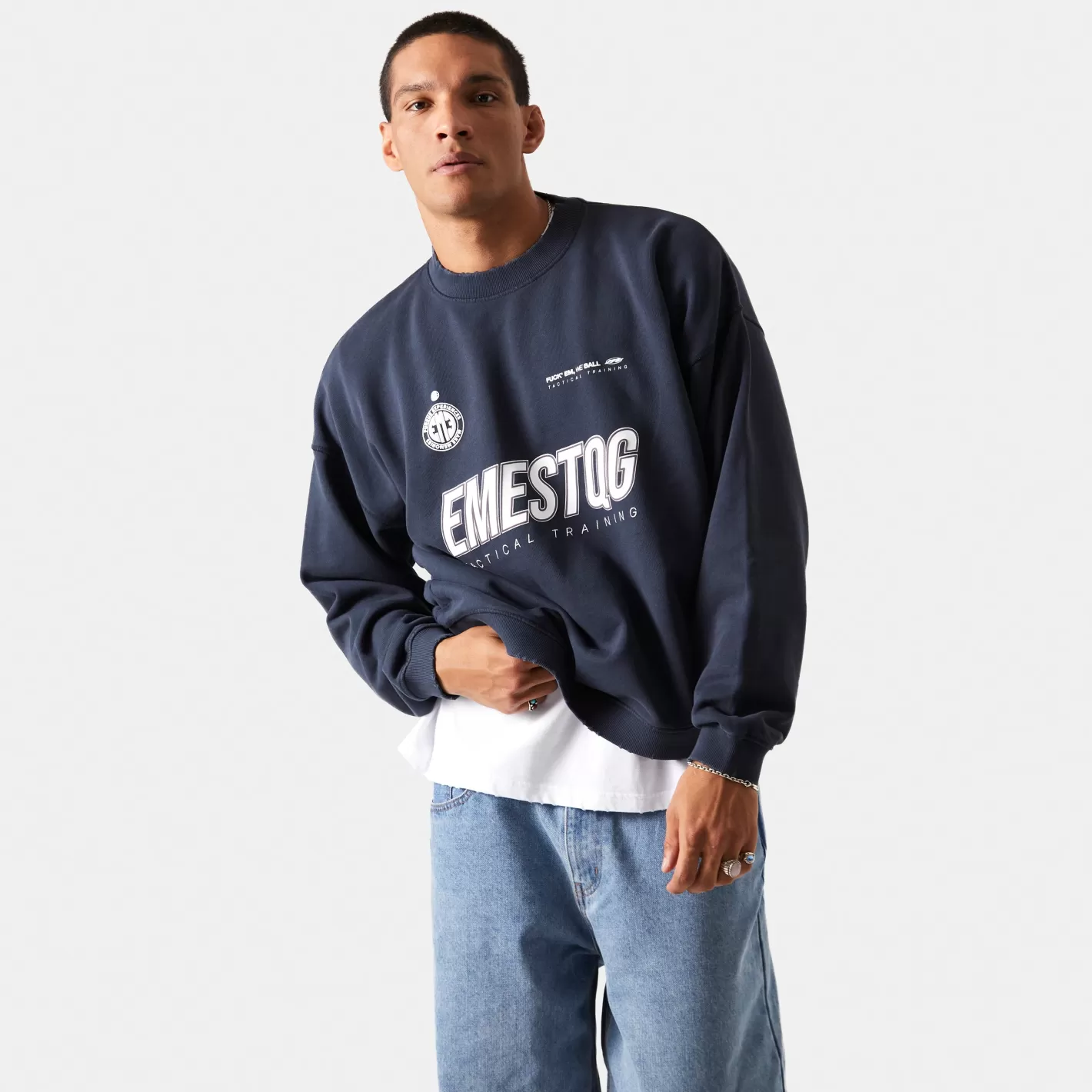Online Eme Studios Tactical Navy Oversized Crewneck